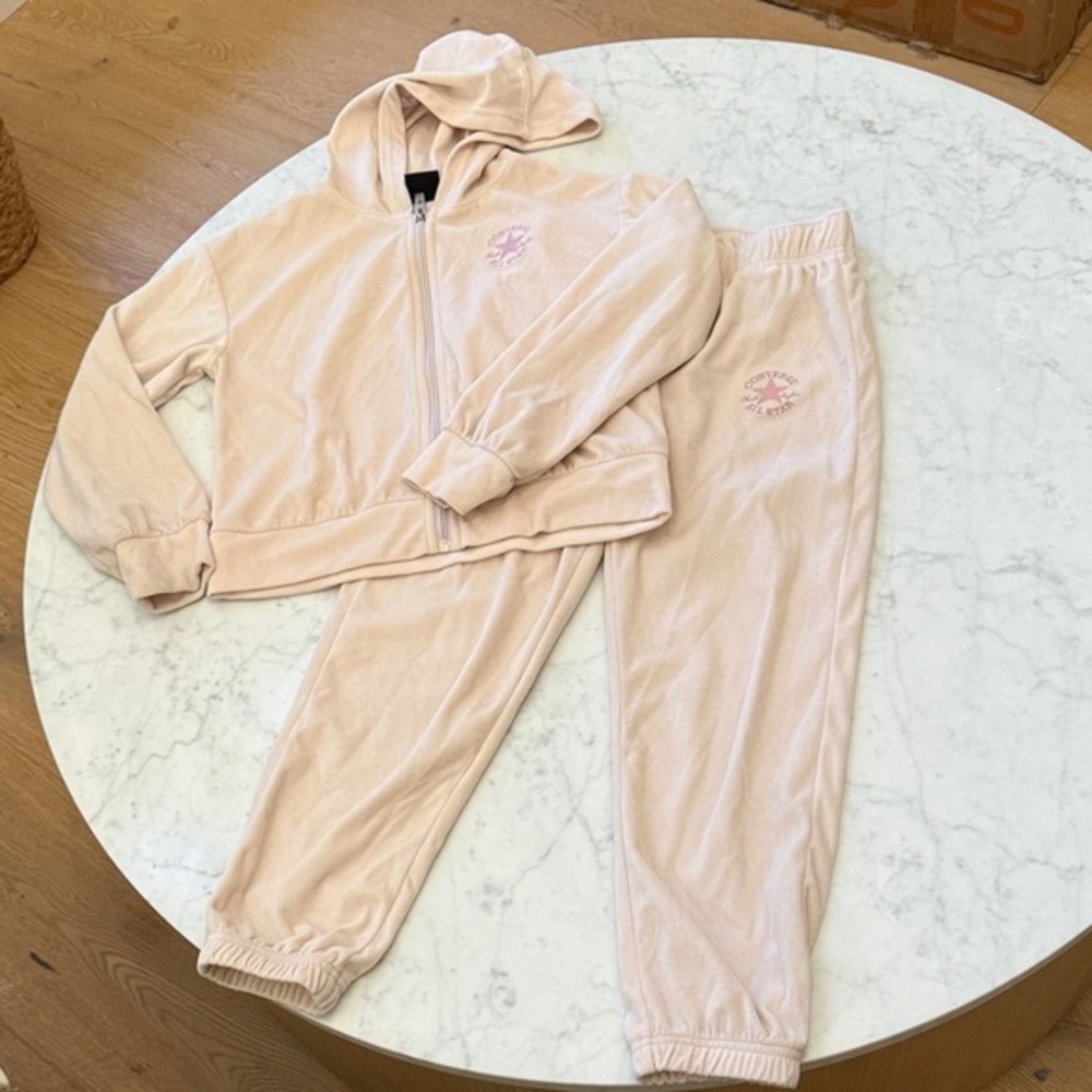 Converse Girls Pink Velour Hoodie Jogger Set 10/12